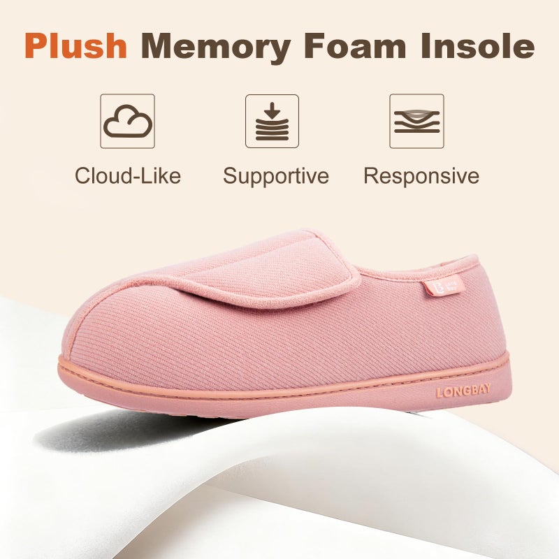 LongBay Womens Adjustable Slippers Memory Foam Cozy Wide Diabetic House Shoes Edema Orthopedic Neuropathy Indoor Outdoor (10 B(M), Pink) - Image 5